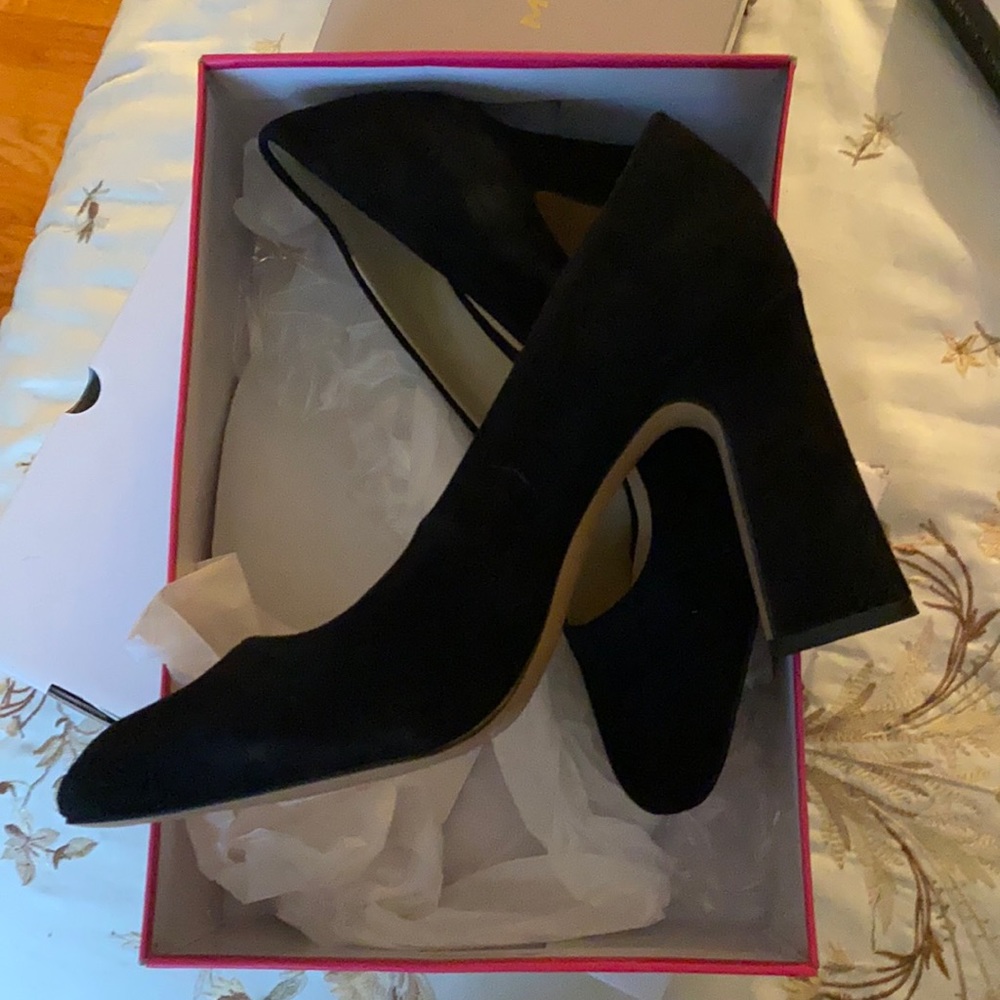 Black Suede square toe pump